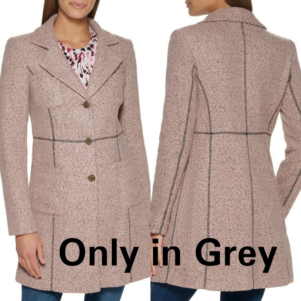 Dkny Blush Pink Tweed Windowpane Blazer Coat